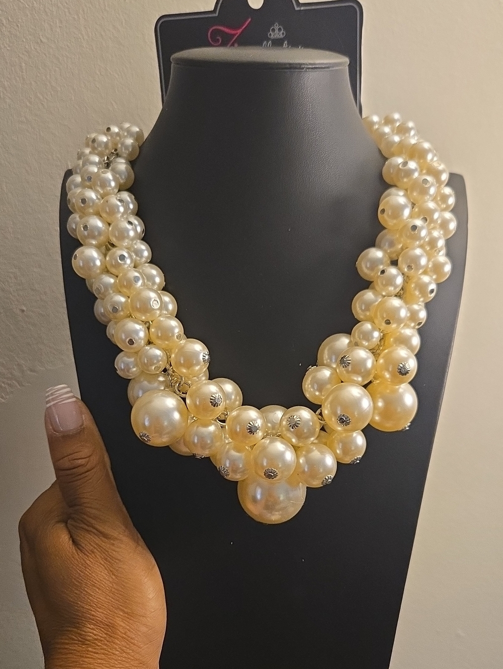 paparazzi Cream Multi-Strand Faux Pearl Cluster Necklace